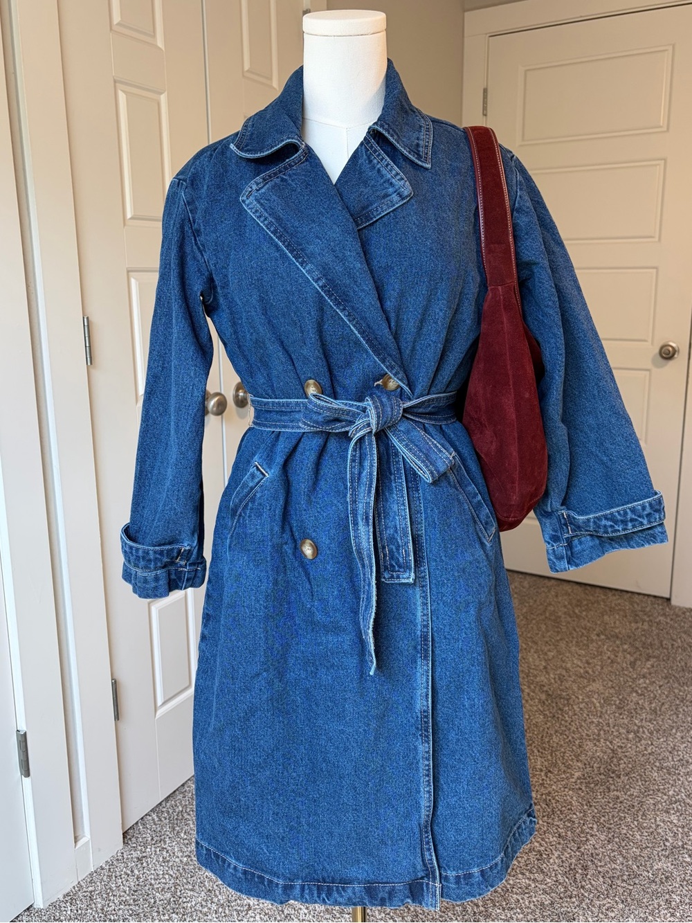 Old Navy Denim Trench Coat with Waist Tie - Blue